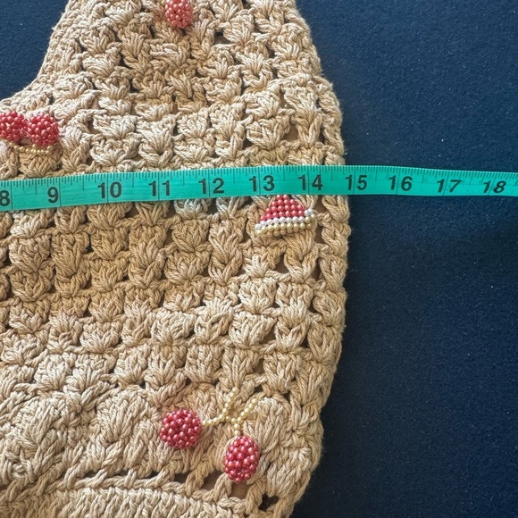 Handcrafted Beige Crochet Bag w/ beaded fruits! Each is unique, neutral coloring - Picture 6 of 13